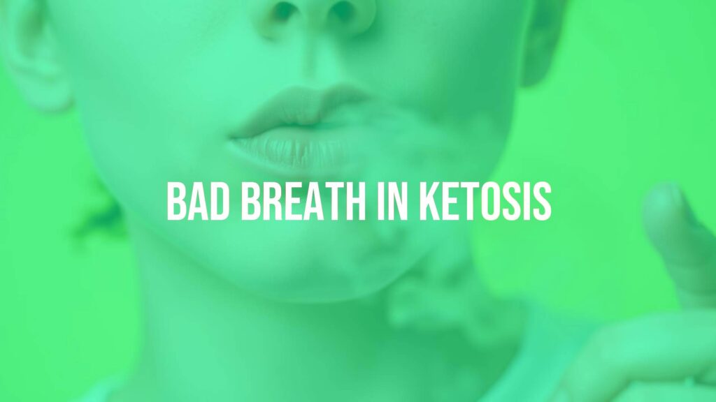 Close-up portrait of a person exhaling with a subtle vapor effect, symbolizing keto breath, greenish-yellow tint in the background to represent ketosis, clean and modern medical aesthetic.