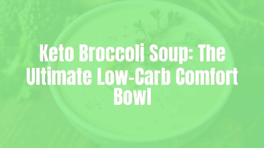 Creamy keto broccoli soup in a white bowl, garnished with shredded cheese and fresh herbs, warm and inviting lighting, realistic.
